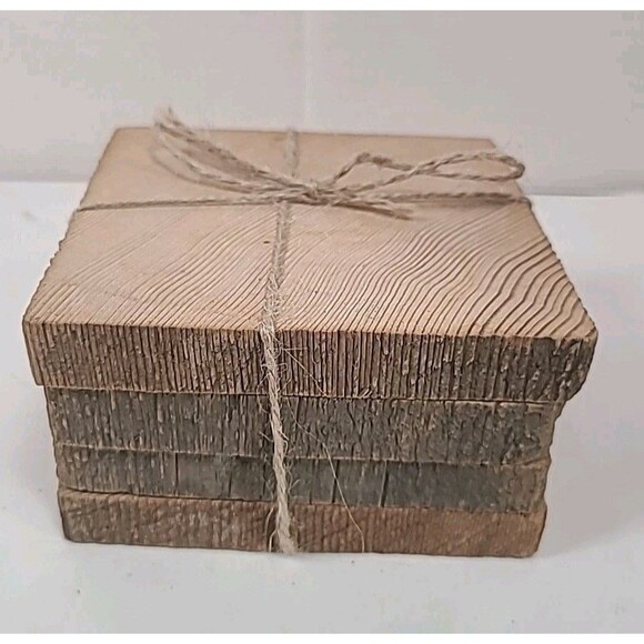 Set Of 4 Rustic 4x4 Wood Drink Coasters - Picture 2 of 3